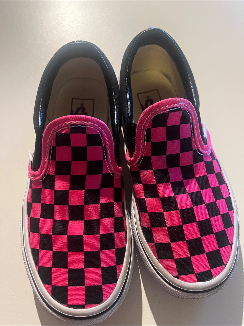 Vans Kids Slip-On Checkerboard Sneakers in Pink & Black